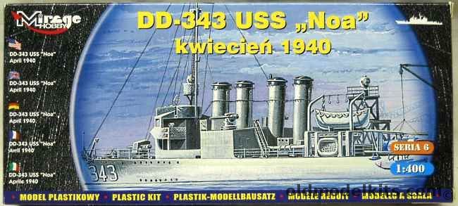 Mirage Hobby 1/400 USS Noa DD343 Destroyer 1940 - Clemson Class Flush Deck Four Piper (Later APD-24 Transport), 40604 plastic model kit